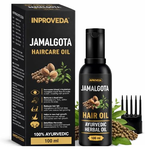 Image of Inproveda Jamalgota Hair Growth Oil for Men & Women | Ayurvedic Hairs Growth Oil | With Amla, Yastimadhu, Camphor, Rosemary, Jatamansi & Bhringraj - 100ml