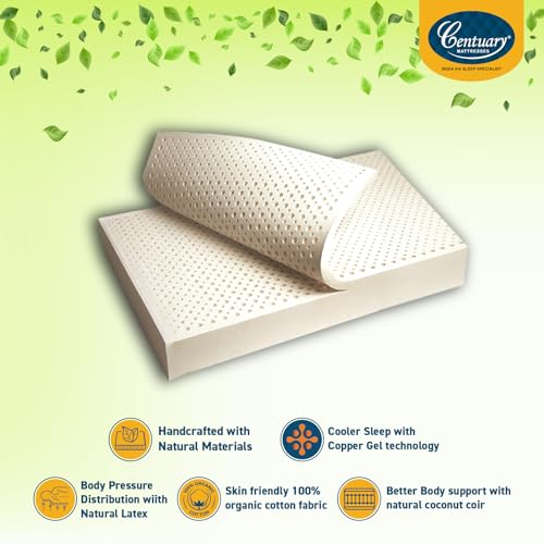 Image of Centuary Mattresses 100% Natura Latex 8-Inch Single Size,10 Years Warranty,Medium Firm with Copper Gel Foam & Rubberised Coir Mattress (78x36x8)