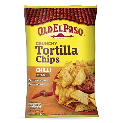Old el Paso Crunchy Tortilla Chips Chili Mild Flavor 185g Gluten Free Perfect Chips for Loading and Dipping Fresh and Crispy Tortilla