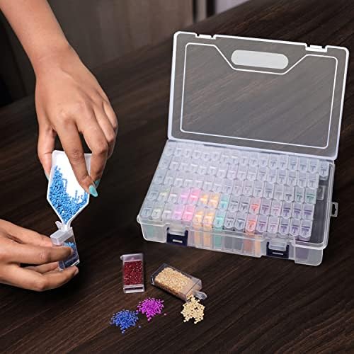 Belle Vous 84 Grids Diamond Painting Storage Box - Transparent Beads Storage Boxes with Labels & Sorting Tray - Plastic Storage Containers for Craft, DIY Nail Art, Rhinestone, Jewellery Beads