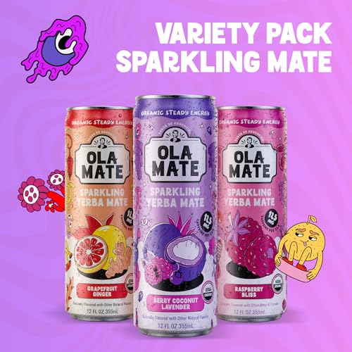 Image of Yerba Mate Energy Drink - Low Sugar Sparkling Tea Cans Variety Pack with Ashwagandha and Lion's Mane, USDA Organic Clean Energy Drink with 125mg Natural Caffeine