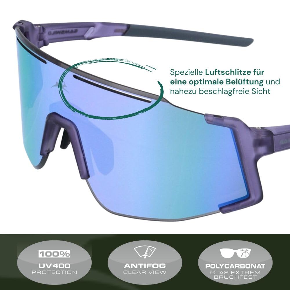 Gamswild WS5844 Fahrradbrille schwarz - Sonnenbrille - schnelle Rennradbrille - bruchsichere Polycarbonatgläser - 100% Schutz vor UV Strahlen - dank UV400 – 28g