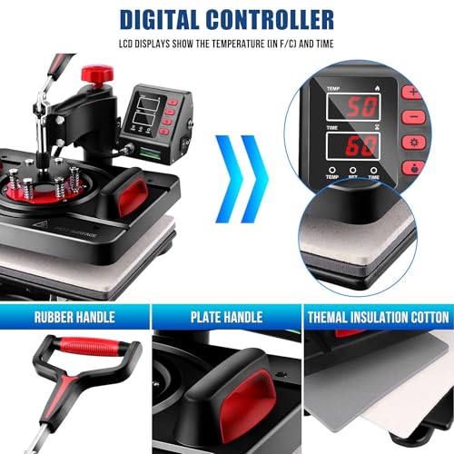 AKEYDIY Professional 8 in 1 Heat Press Machine Sublimation Machine 12" X 15" Shirt Press Machine 360° Swing Away - Industrial-Quality Digital Sublimation Heat Press Machine for T Shirt Mug Hat Plate