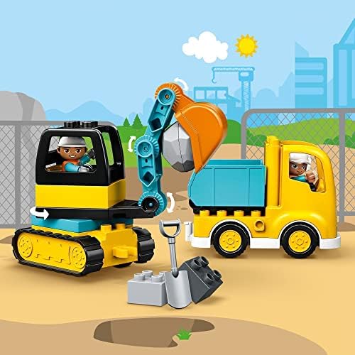 LEGO 10931 DUPLO Town Truck & Tracked Excavator Construction Vehicle Toy for Toddlers 2 - 4 Years Old Girls & Boys, Fine Motor Skills Development