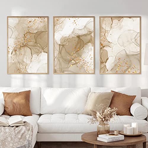Art mural boho chic beige doré : 3 affiches abstraites de salon 20x30cm