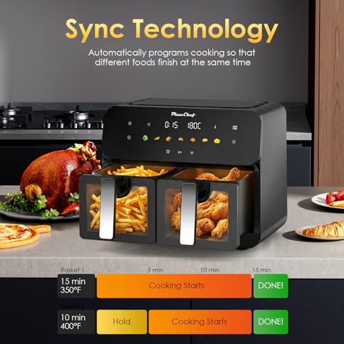 Image of 10QT Dual Air Fryer, Double Basket Air Fryer with 2x5QT Baskets, Digital Touchscreen Control, Easy-View Window, SyncCook Function, Cook 2 Dishes at Once for Family of 4-6, 1700W,Black