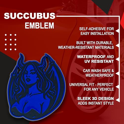 Image of Succubus Emblem, Devil Girl Demon Goddess 3D Badge, Dark Gothic Lilith Style Auto, Custom 3D Exterior Automotive Accessories, Universal Fit for Car, Truck, SUV (Set of 2) (Blue)