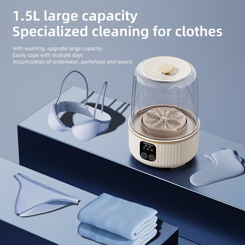 Miniatura 6 de Mini lavadora portátil de ropa interior, 3 modos de limpieza, recargable inalámbrica, batería de 4000 mAh, color blanco