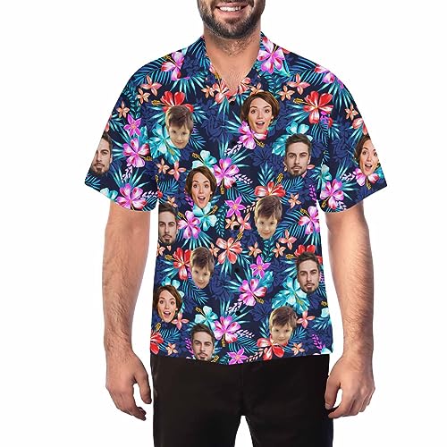 DIYKST Custom Casual Hawaiian Floral Shirt with Pet Face for Men Personalized Photo Beach Tropical Floral Aloha Shirt3