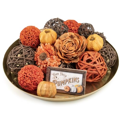 Image of ANDALUCA Orange Decorative Vase Filler Bag with Mini Pumpkins, Orbs, Balls & Flowers Bowl Filler Decor (Pumpkin Orange)