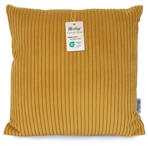 Herlag Housse de coussin décorative Ella 40 x 40 cm - En velours côtelé - Lavable jusqu'à 40 °C - Housse moelleuse - Certifié Oeko-Tex 100 - Jaune...