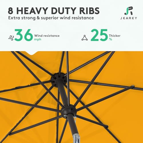 Image of JEAREY Outdoor Patio Umbrella 9FT Outdoor Table Umbrella with Push Button Tilt and Crank, Market Umbrellas 8 Sturdy Ribs UV Protection Waterproof for Garden, Deck, Pool (Bright Orange)
