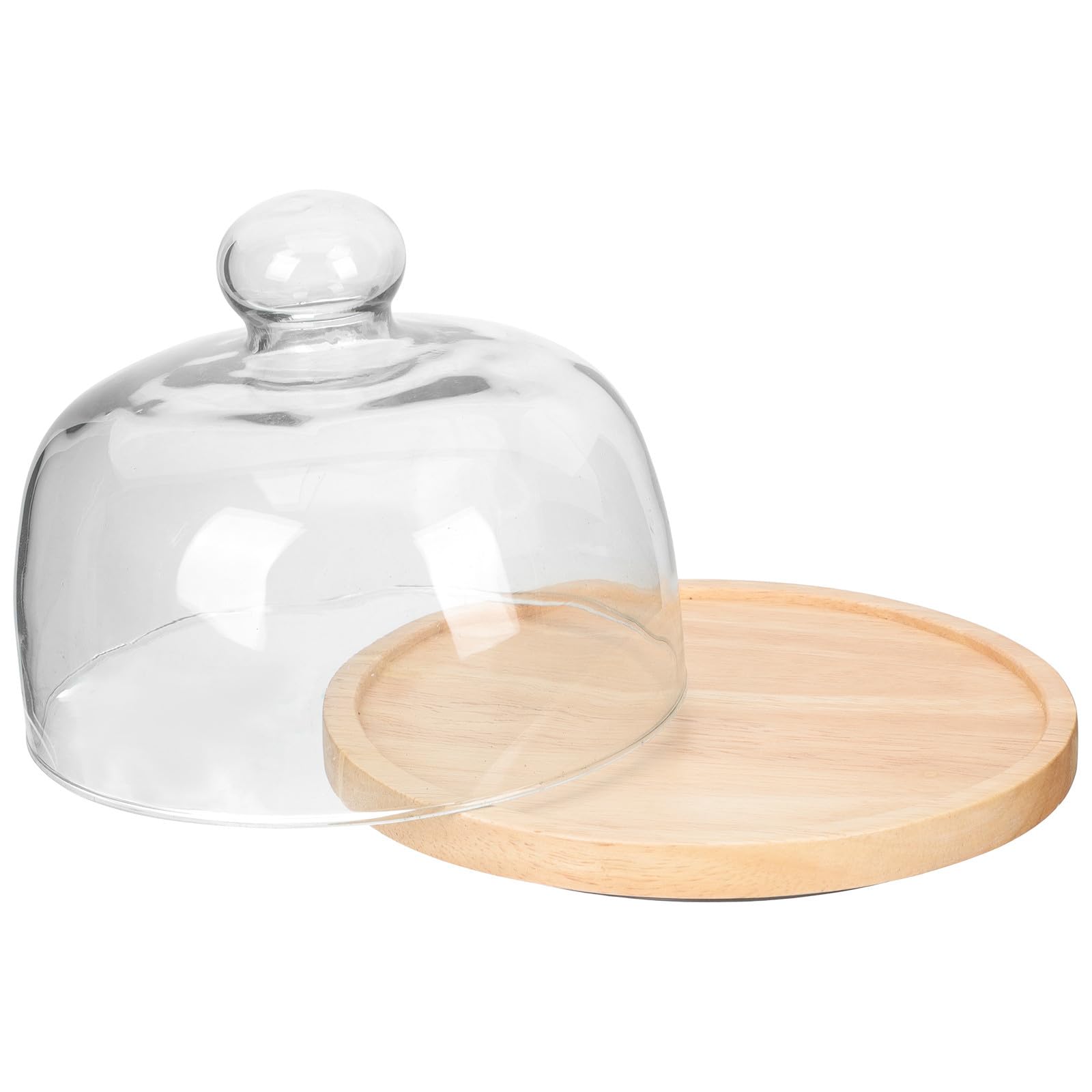 Cloche à Gâteau en Verre Plateau en Bois, Couvercle Rond, Plateau Tournant, Facile à Transporter, pour Mariages et Dîners de Fête