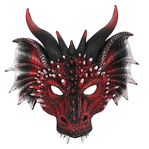 Himine Cosplay Mask Dragons Head Mask for Festival Party Halloween (Red+Black)