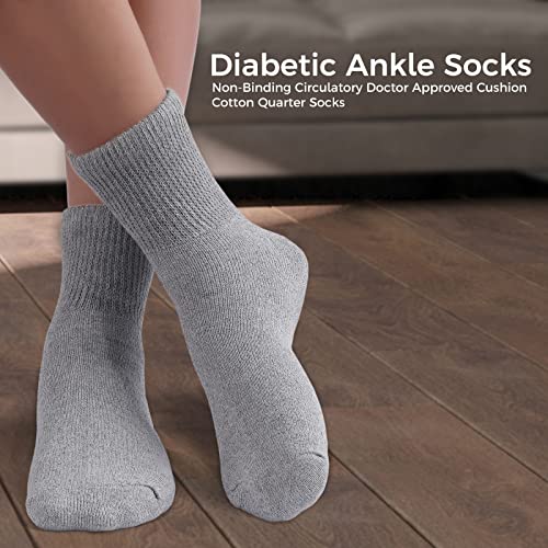 Diabetic Ankle Socks, Non-Binding Circulatory Doctor Approved Cushion Cotton Quarter Socks for Men’s Women’s 3,6,12 Pack3