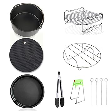 Homgee 7pcs Carbon Steel Fine Quality Air Fryer Accessories Kit Professional Home Kitchen Cooking Tools Set
