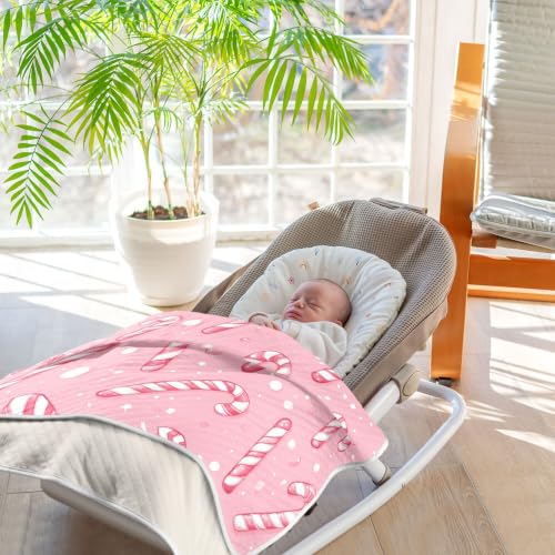 Image of Christmas Pinks Candy Cane Baby Blankets | Soft Warm Crib Stroller Blanket for Toddler Newborn Girls Boys 30x40in