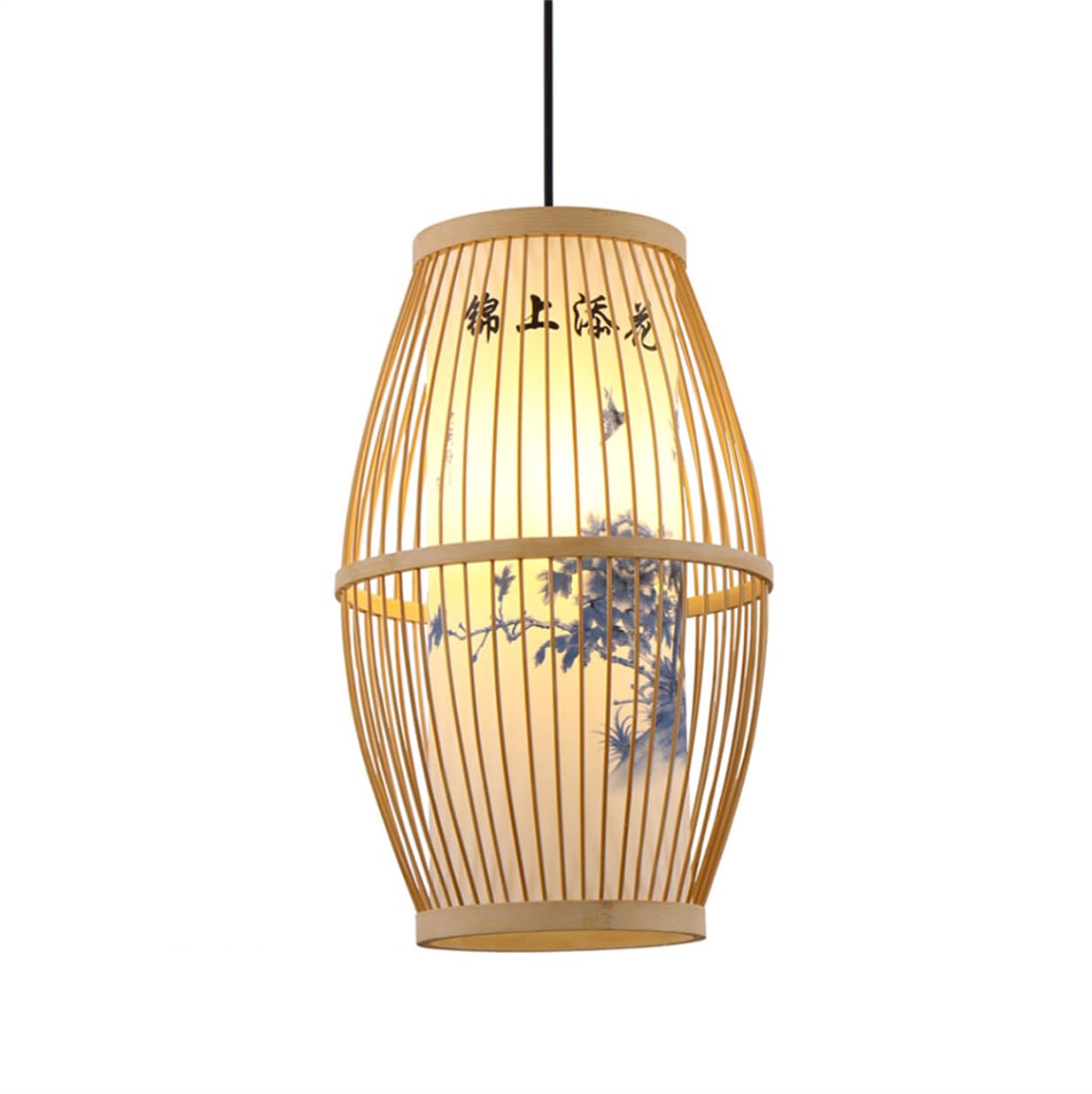 LQZCXMF Chinese Zen Style Wicker Chandeliers Faux Parchment Lamp Shade 11.8" Bedside Bamboo Cage Pendant Lighting Hand Woven Lantern E26 Socket for Kitchen Island Bedroom Living Rooms