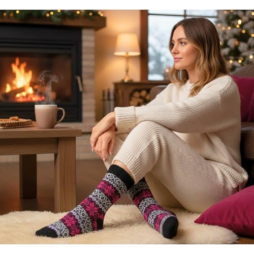 Image of Tipi Toe Women's 6 Pairs Winter Boot Socks - Soft Cotton Blend Warm Crew Socks Size 9-11