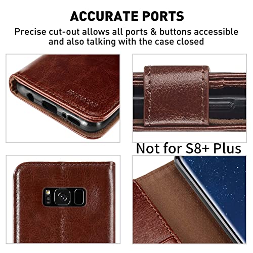 Monasay Galaxy S8 Wallet Case, 5.8-Inch, [Screen Protector Included][Rfid Blocking] Flip Folio Leather Cell Phone Cover With Credit Card Holder For Samsung Galaxy S8, Brown #TOP3