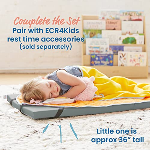 Image of ECR4Kids SoftZone Rainbow Rest Time Mat with Name Tag, Sleeping Pad, Grey, 5-Piece