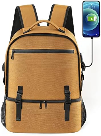 Lunchbox Backpack Cooler Backpack 38 Cans Leakproof Lightweight Lunch Backpack with USB Double Deck Backpack with Cooler Compartment for Work Beach Picnic Travel Trip Men Women (Brown)