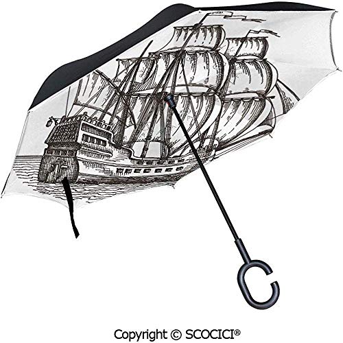 Preisvergleich Produktbild Reverse-Taschenschirm Winddichter UV-Schutzschirm Handgezeichnetes Weinset im Sketch Gourmet Country-Design mit C-förmigem Griff