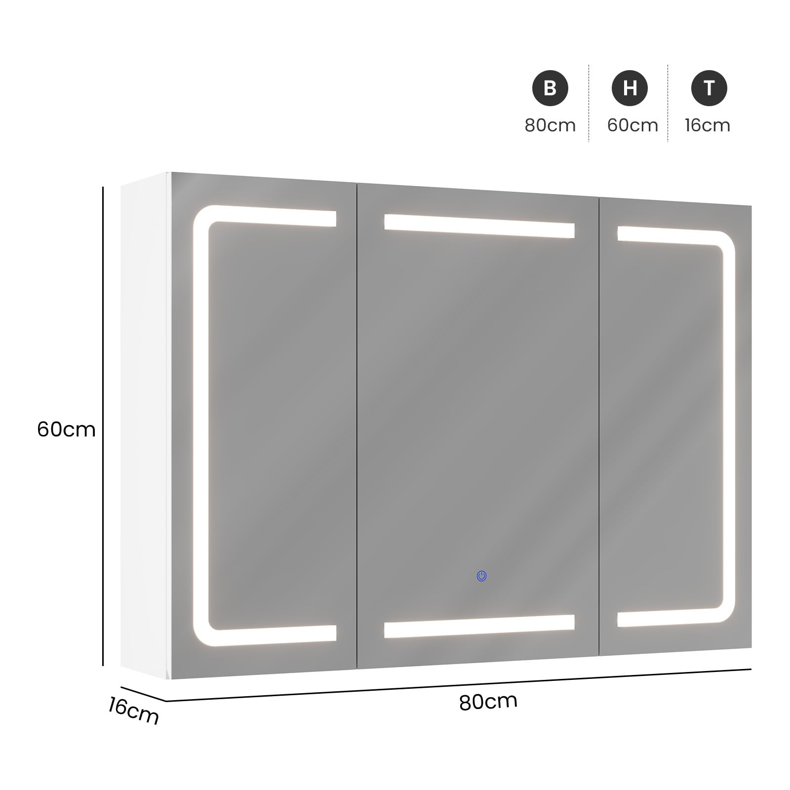 DICTAC Spiegelschrank Bad mit Beleuchtung und Steckdose Badezimmerschrank mit Spiegel und Verstellbarem Regal,Badschrank mit 3 Türen,Wandschrank,Hängeschrank,3 Farbtemperatur Dimmbare,80x60x16cm,Weiß