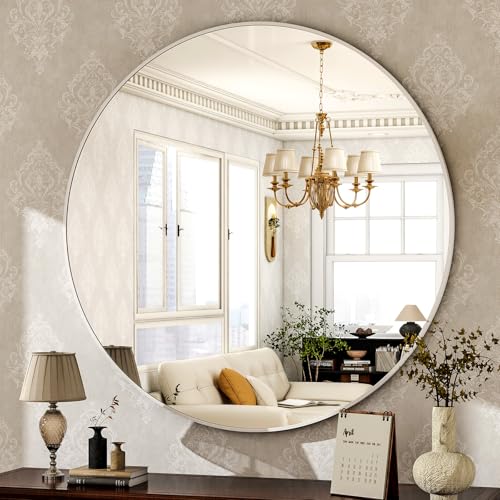 Image of HARRITPURE Round Mirror 30 White Wall Mounted Circle Mirrors