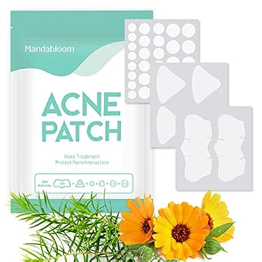 AMAZON - Mandabloom Acne Patch Pimple Patch, 6 Sizes 104 Dot & Nose & T-Zone Patches Acne Absorbing Cover Patch, Acne Patches for Face, Chin or Body, Acne Treatment with Tea Tree & Calendula Oil