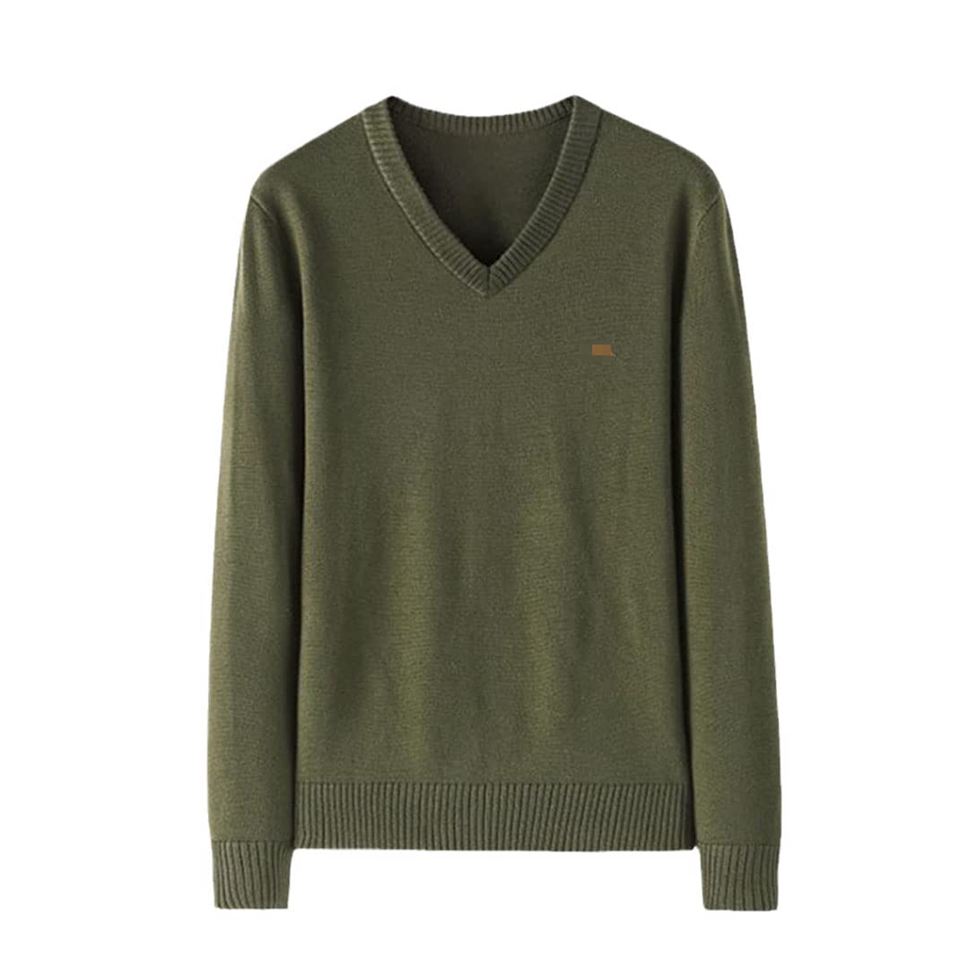 Inverno Uomini Casual Scollo A V Solido Mantenere Caldo Maglione Manica Lunga Maglioni, Esercito En8, 2XL