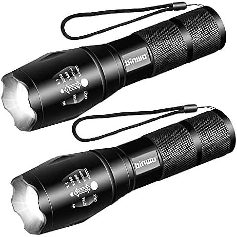BINWO LED Taschenlampe Extrem Hell, Mini taschenlampe 3000 lumen, Taschenlampe Kinder, Zoombar, Professional Wasserdicht Taktische Taschenlampen LED für Camping, Outdoor, Wandern (2 Stück) Cover