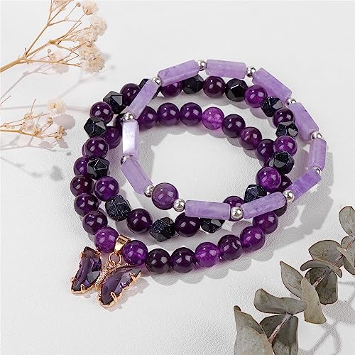 Raicegs Healing Crystal Bracelets for Women Amethyst Rose Quartz Bracelet Set 8mm Natural Stone Beaded Bracelet Anxiety Stress Relief Purple Bracelets for Women2
