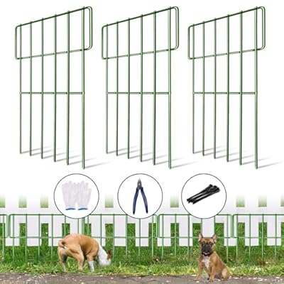 10 Pack Animal Barrier Fence, No Dig Garden Decorative Fence Rustproof Metal Defense Fence, Dog Rabbits Blocker Fence for Outdoor Yard, with Cable Ties and Cutting Plier 10.8ft(L) X 17inch(H) Green