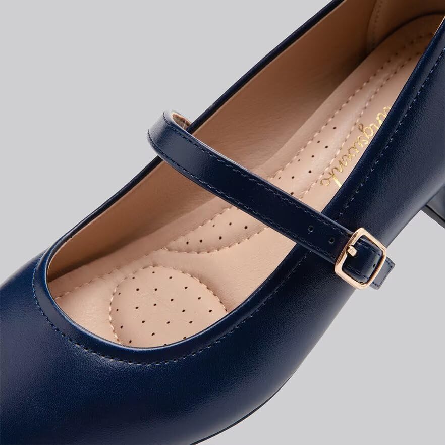 Mary Jane Shoes Low Heels Dress Pumps for Women With Adjustable Ankle Strap - 2 Inch Chunky Heel for Dressy Casual Occasions