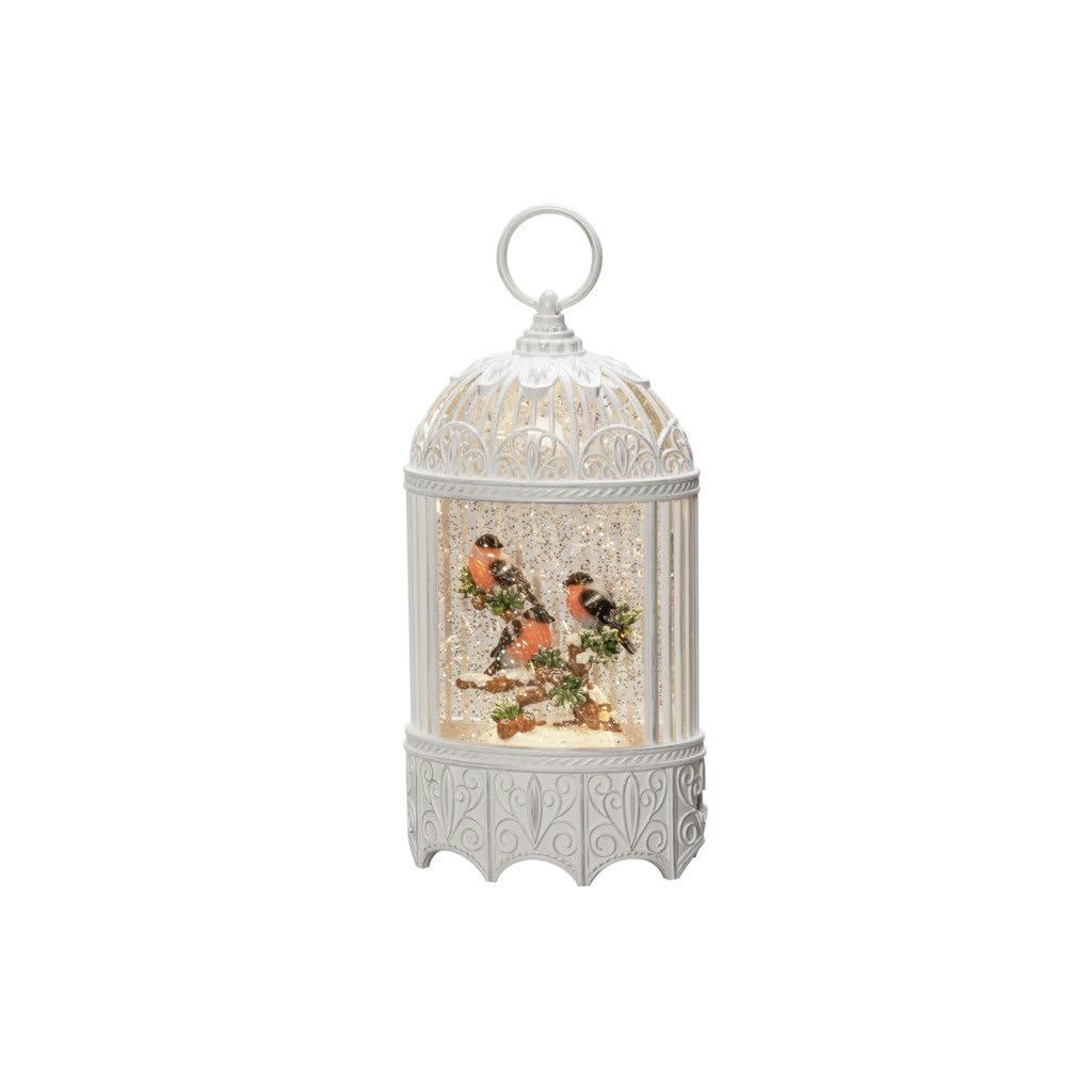 Konstsmide Decorazione LED Snow Globe Gabbia per uccelli/interno, timer 5 ore/funzionamento a batteria 3xAA 1,5 V (escl.) o cavo USB (incluso)/lanterna natalizia 1 diodi bianco caldo, plastica PVC