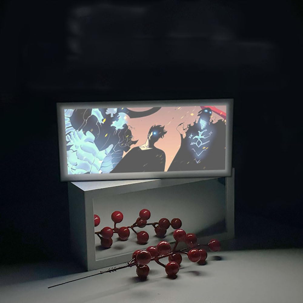 Zhongkaihua Sung Jin Woo Anime Night Light Box Mirror Light Painting Table Lamp Bedroom Desktop Decoration Anime Ornaments Gift for Fans