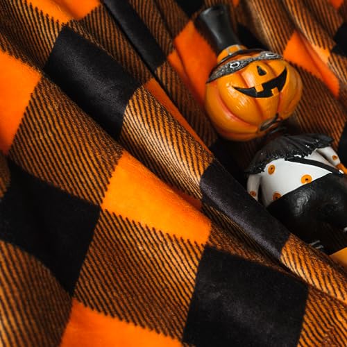 Touchat Halloween Blanket, Fleece Throw Blankets, Buffalo Plaid Throw Blanket for Couch Sofa Bed, Soft Warm Fuzzy Cozy Plush Checkered Blanket, Farmhouse Fall Decor, Orange and Black