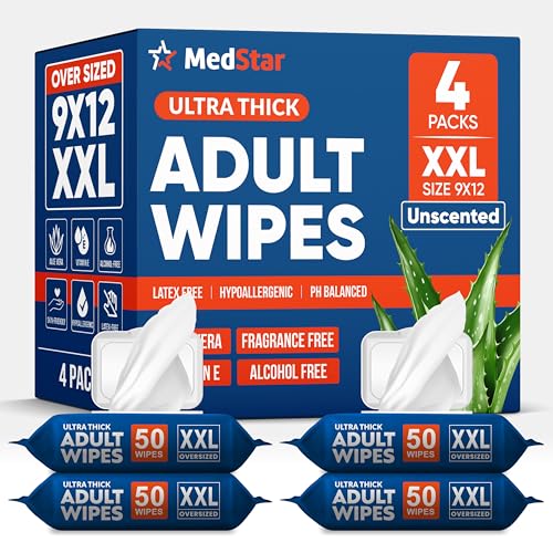 Adult Wipes for Elderly 4 Pack - Extra Large Extra Thick No-Rinse Bathing Wet Wipes for Adults - Incontinence Shower Alternative Disposable Washcloths - Fragrance-Free XXL