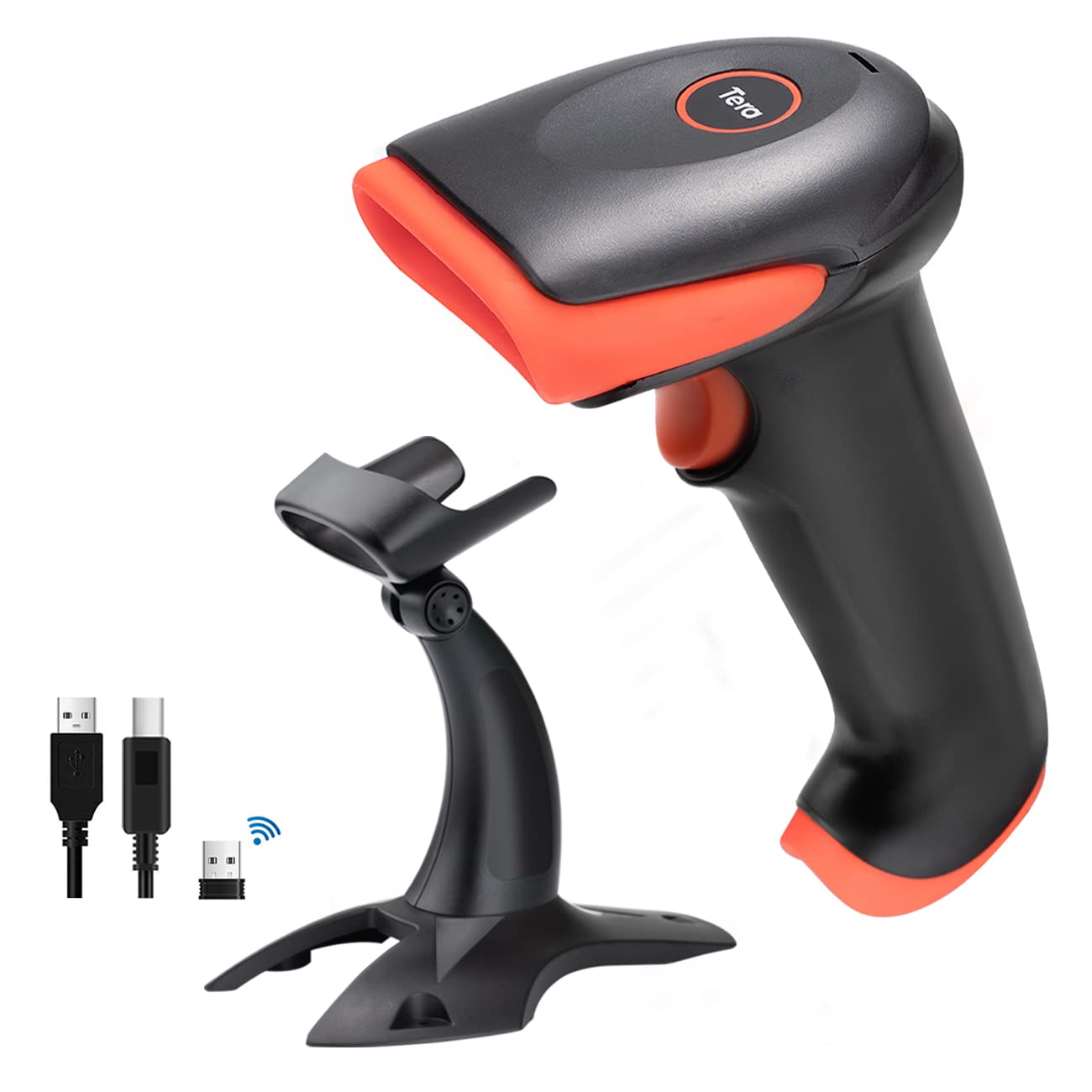 Tera Pro Barcode Scanner Wireless 2500 Pixel CCD USB Wired Handheld 1D Bar Code Scanner with Stand for Screen Digital Phone Barcodes with Vibration Plug and Play