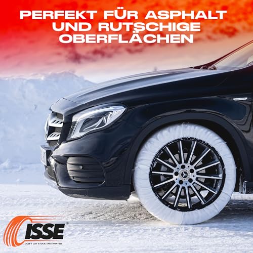 ISSE Super T-70 Textil Schneeketten für Autos - Homologierte - EN 16662-1 - Hochsichere, leicht installierbare Textil Schneeketten für Autos - Rutschfeste, strapazierfähige Ketten - Set mit 2 Ketten