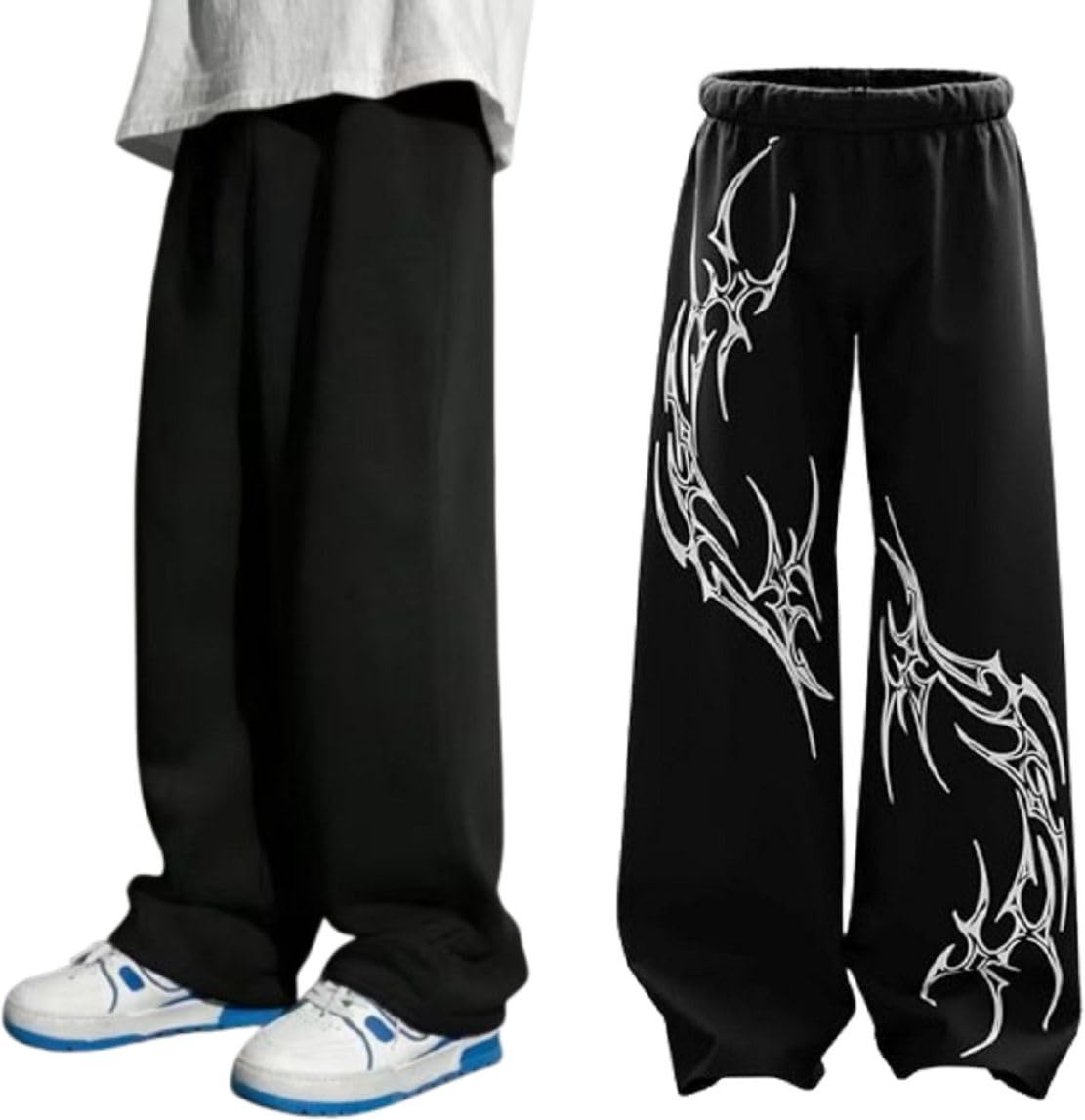 attitude start of fashion Men's Loose Mid Rise Casual Trousers Pants (A-Blk-PLN_Blk-PRNT_Loose_Lwr_M_BAZ)-picture-51