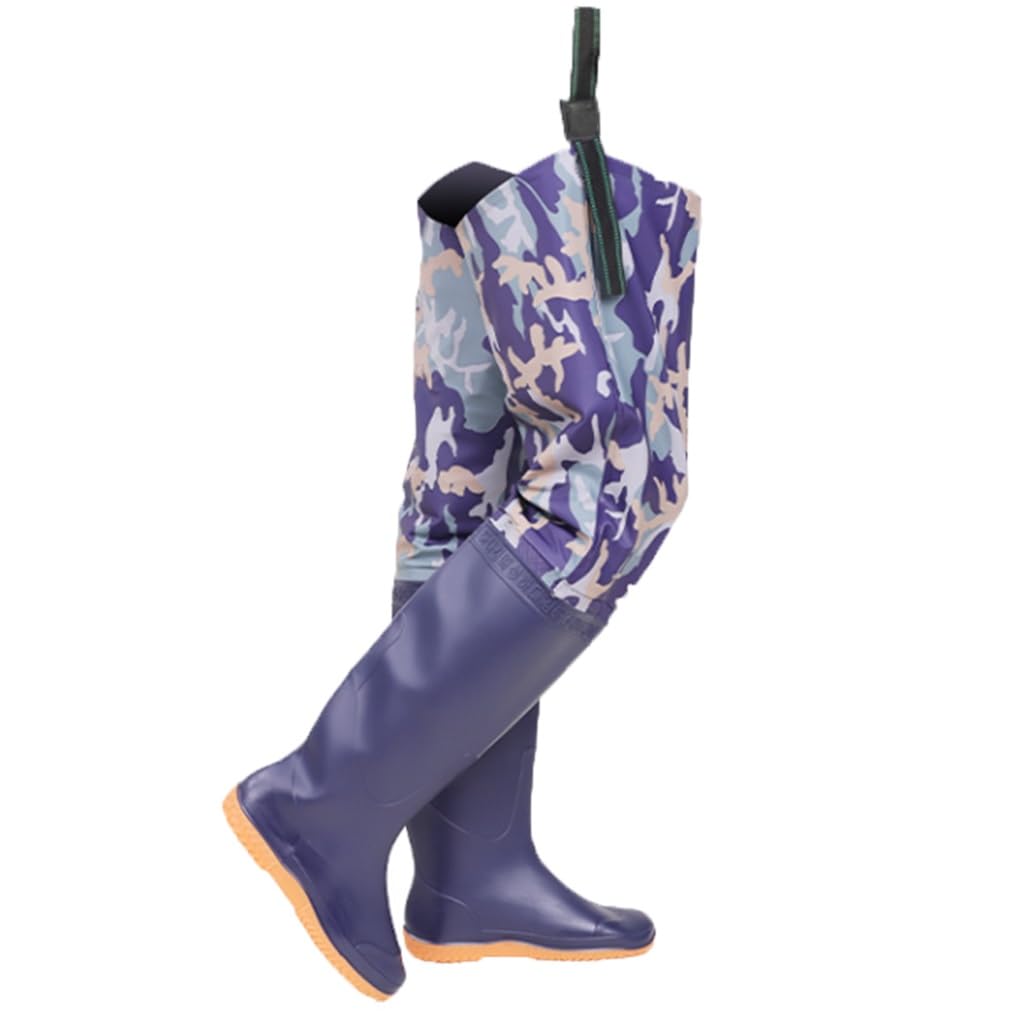 Hip Waders PVC Waterproof and Anti Slip Hip Waders, with Adjustable Buckle, 80cm Raised Wading Boots (Color : Blue, Size : 5.5)