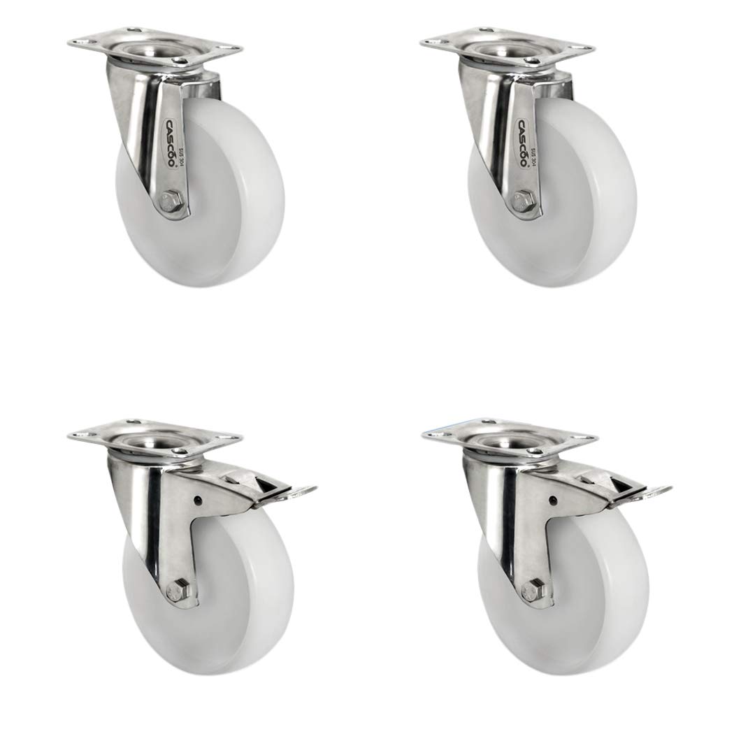 Setsiti080N0N0L0N Set Di Rotelle Con 2 Ruote Girevoli, 2 Con Bloccaggio, In Poliammide, Acciaio Inox, Diametro 80 Mm, In Acciaio Inox, Portata 390 Kg, 4 Pezzi