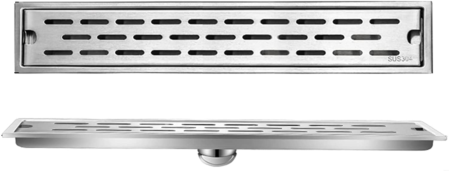 GLJTUO Linear Floor Shower Drain Linear Shower Drain, Stainless Steel Shower Drain with Hair Strainer, Removable Rectangular Pattern Grate, Floor Drain for Bathroom Kitchen,Onecolor-60cm