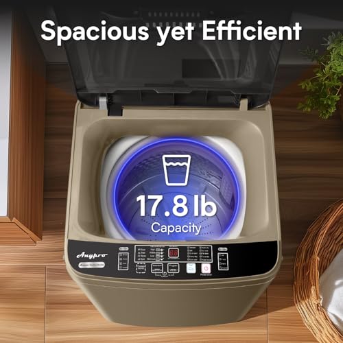 Image of Anypro Washing Machines 17.8LBS Full Automatic Clothes Washer and Spinner Combo with 10 Programs and 8 Water Levels, Laundry Wash Spin Dryer for Apartment RV Dorm Home, Gold