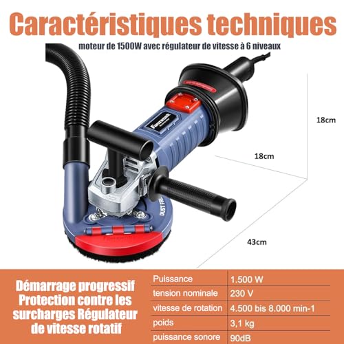 FANZWORK Ponceuse Béton Kit avec Disque Diamant *2 (1500W/125 mm+) – vue 5