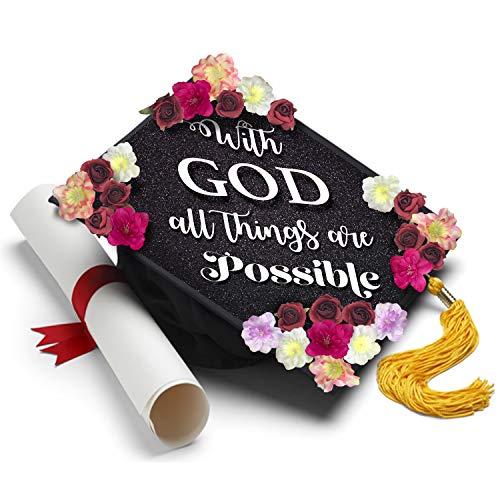 Tassel Toppers Handmade Graduation Cap Topper - With God All Things are Possible Grad Cap Graduation Gifts Graduation Cap Decorations, Grad Cap Topper, Decal by Tassel Toppers - Used condition - US$23.74