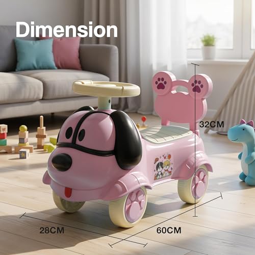 Image of Scooby Ride on Cars for Kids | Portable Baby Push Ride-ons with Music & Toy Storage | Indoor Kids Car with Lights & Safety Backrest | Outdoor Rider Cars for Kid 1 to 3 Years (Pink)