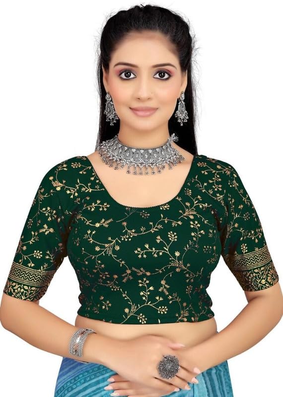 Readymade Blouse for Women Stylish Stretchable Choli Golden Foil Printed for Saree Designer Flexifit Comfort Latest Trendy Design-image-15